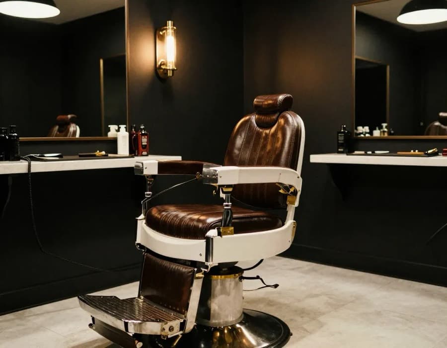 Una poltrona da barbiere in un barbershop